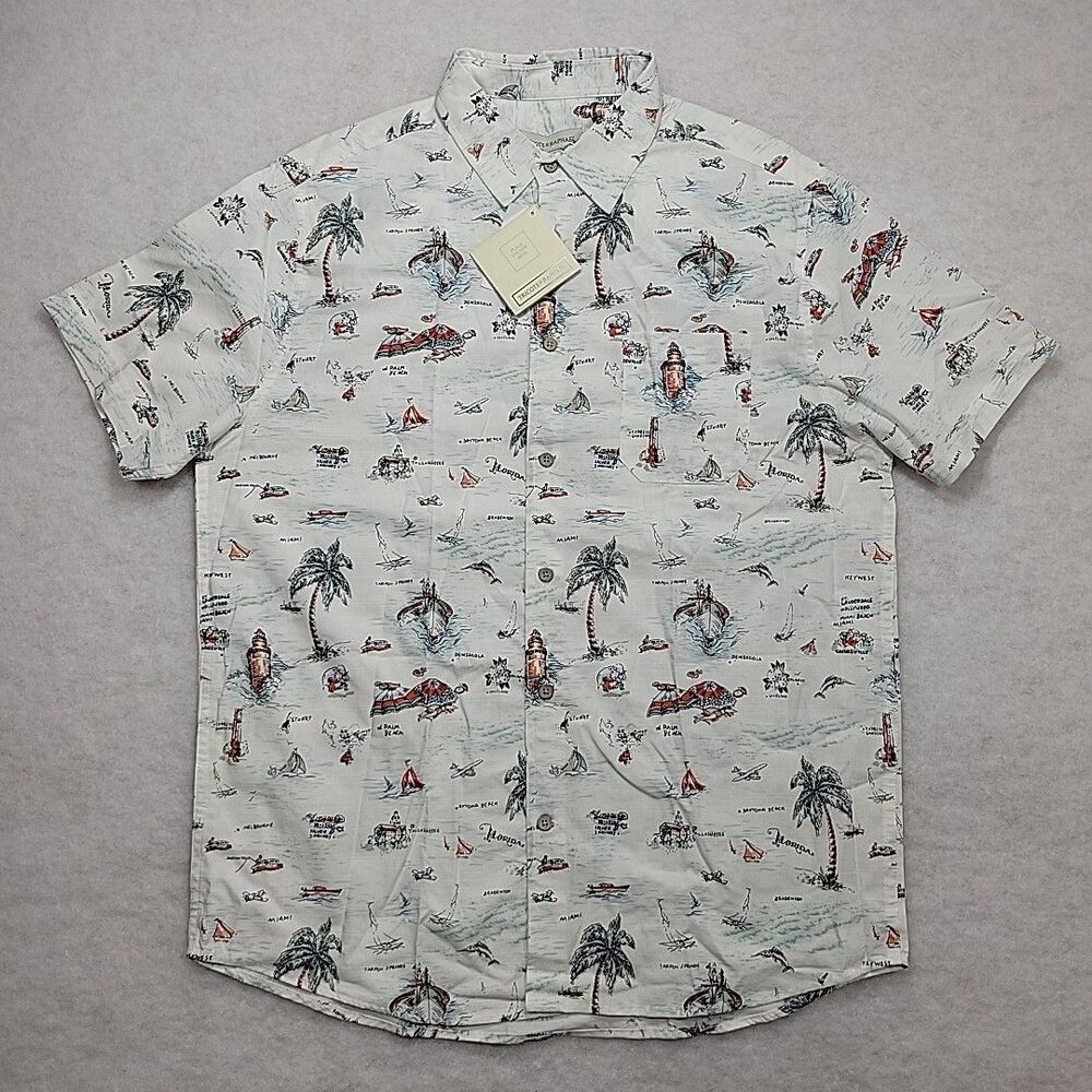 NWT Tricots St. Raphael Hawaiian Camp Sz L Florida Palms Tropical Button Up Boat